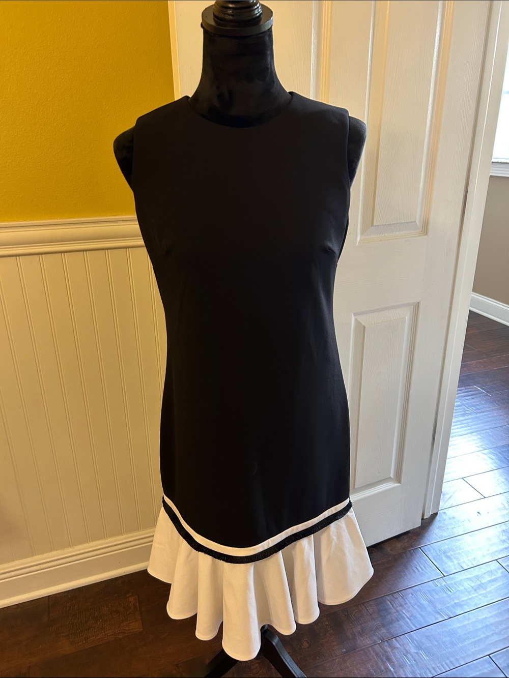 Calvin Klein Black Dress with White Ruffle Hem